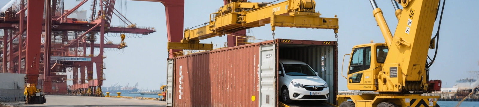 Разгрузка контейнеров с автомобилями